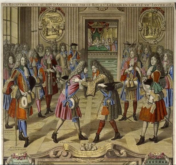 Louis XIV greeting the exiled James II in 1689